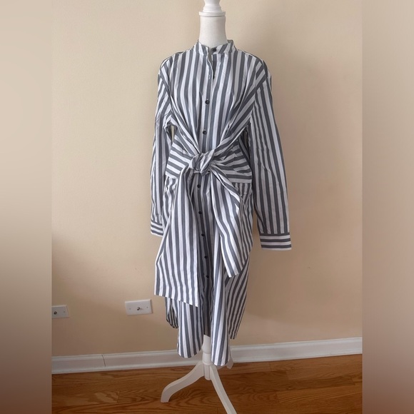 Proenza Schouler White Label Stripe Poplin Tied Shirt Dress - Picture 6 of 11